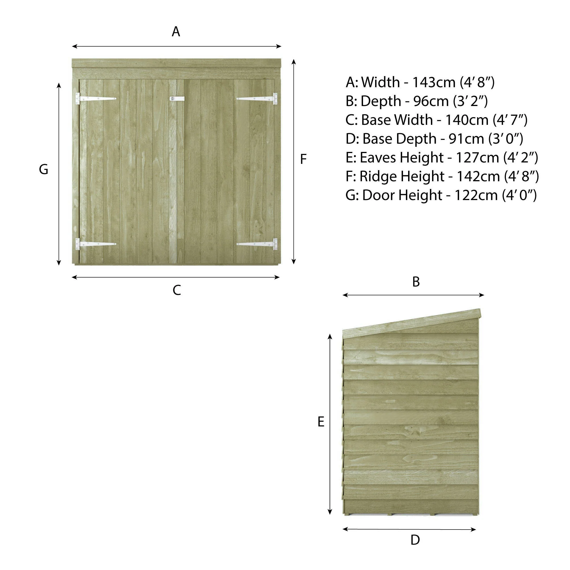 5 x 3 Overlap Double Door Wooden Garden Mower Store - Image 9
